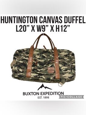 BUXTON MEN'S EXPEDITION II HUNTINGTON CANVAS CONVERTIBLE DUFFEL L20”xW9”xH12”